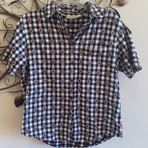 Classic Elements 100% Cotton Black and White Check Button-Down Shirt w/ Ladybugs